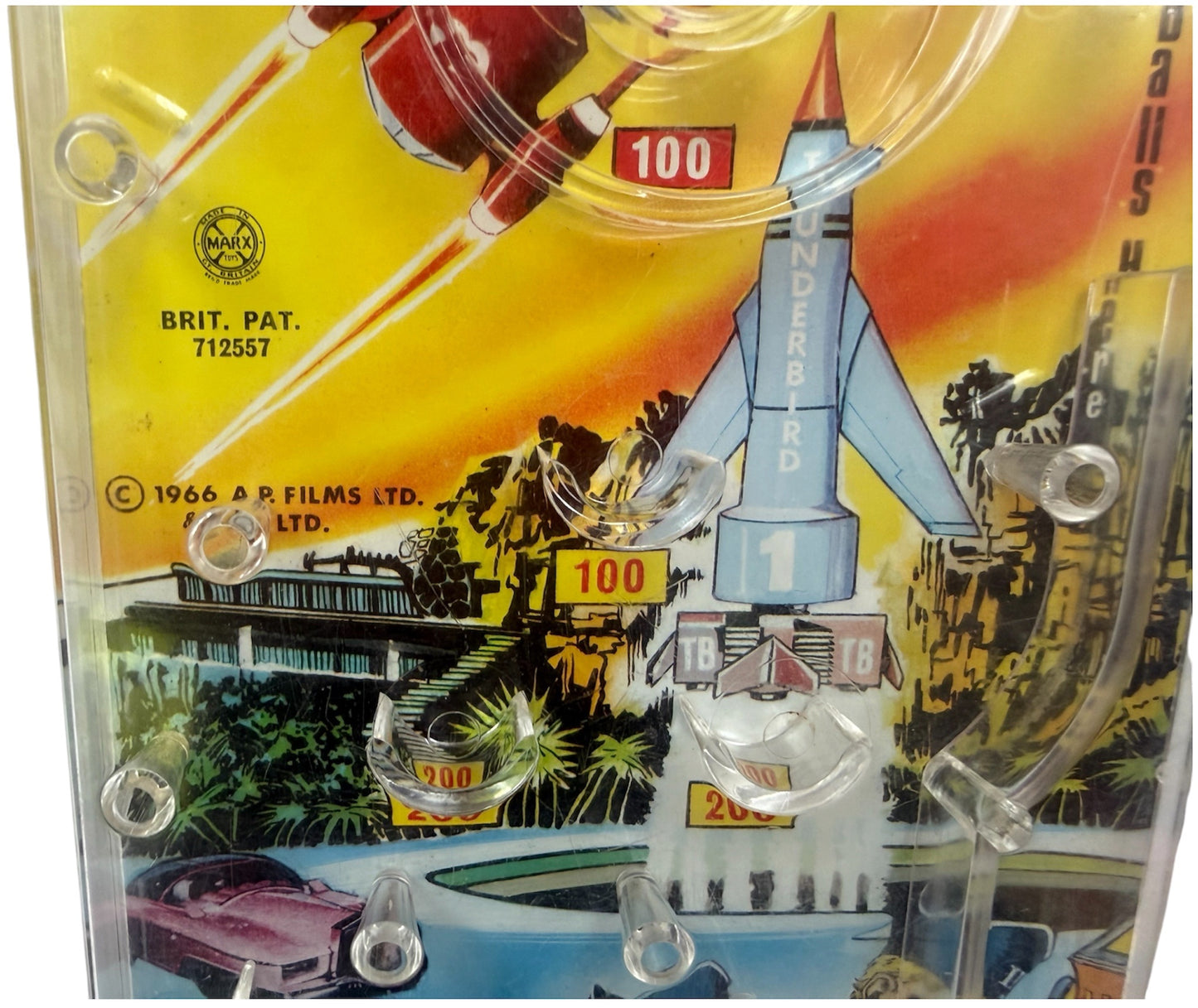 Vintage Louis Marx 1966 Gerry Andersons Thunderbirds Rectangular Bagatelle Pin Ball Game - Fantastic Condition In Working Condition