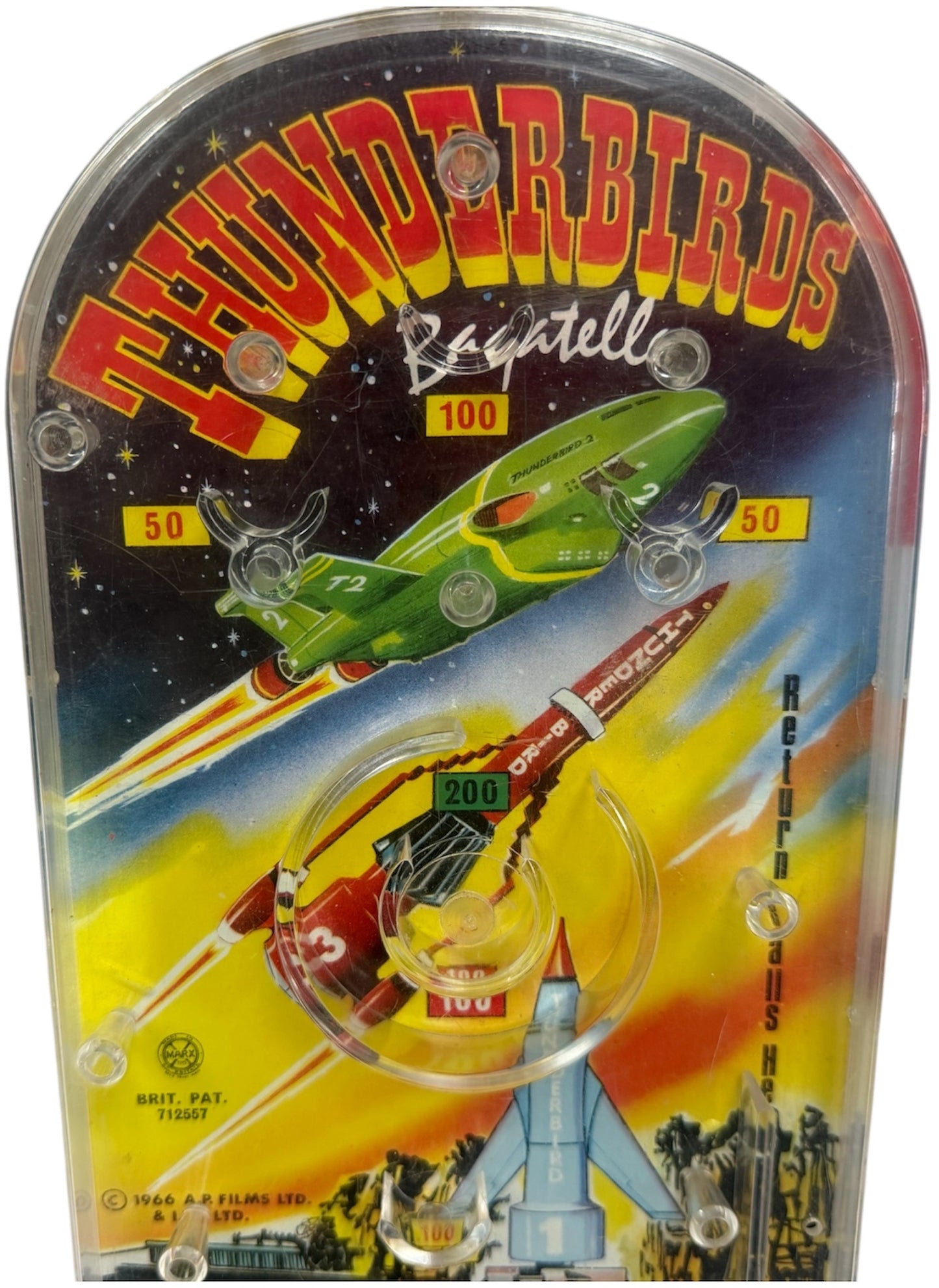 Vintage Louis Marx 1966 Gerry Andersons Thunderbirds Rectangular Bagatelle Pin Ball Game - Fantastic Condition In Working Condition