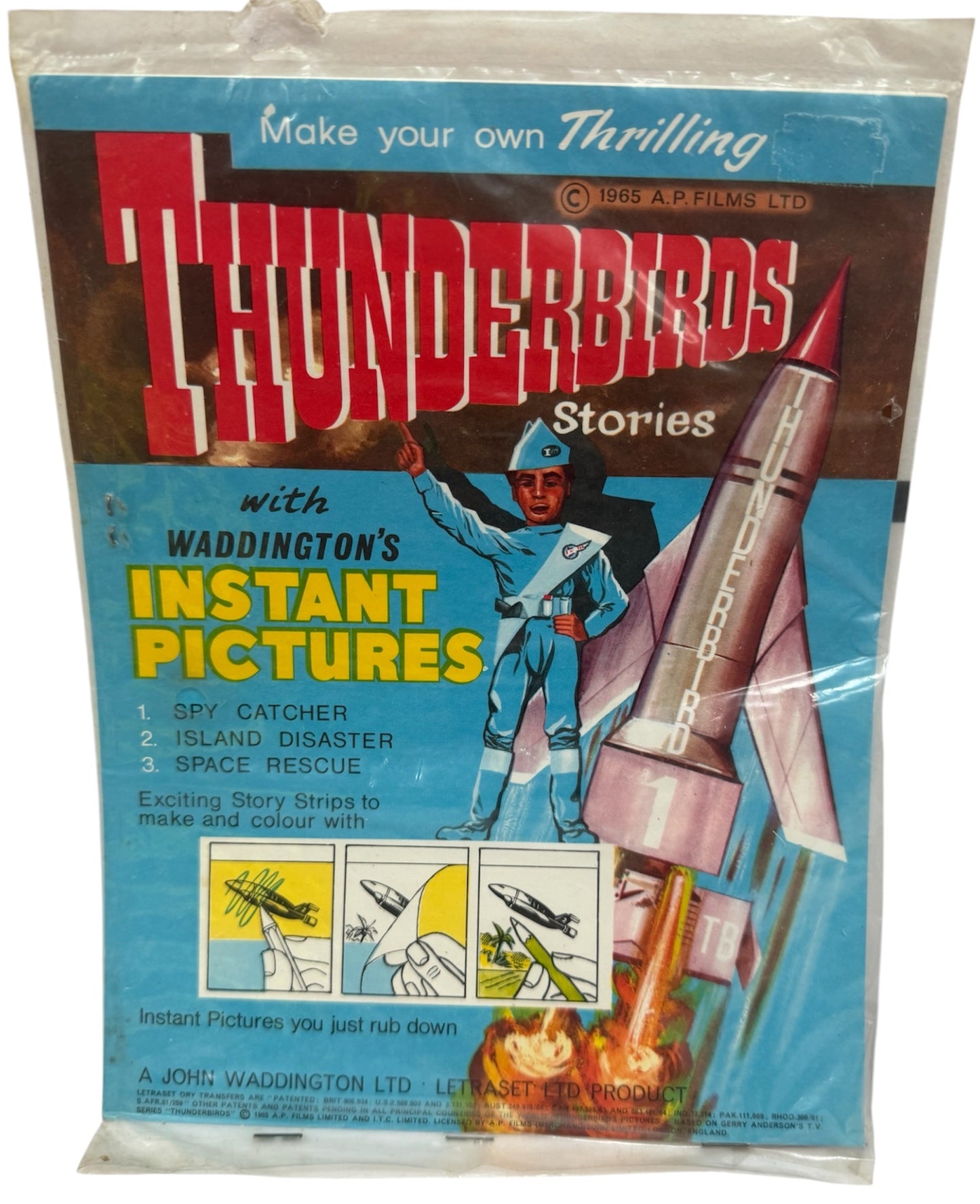 Vintage Waddingtons 1965 - Gerry Andersons Thunderbirds Stories With Instant Pictures To Create With Rub Down Transfers And Colour - Shop Stock Room Find.