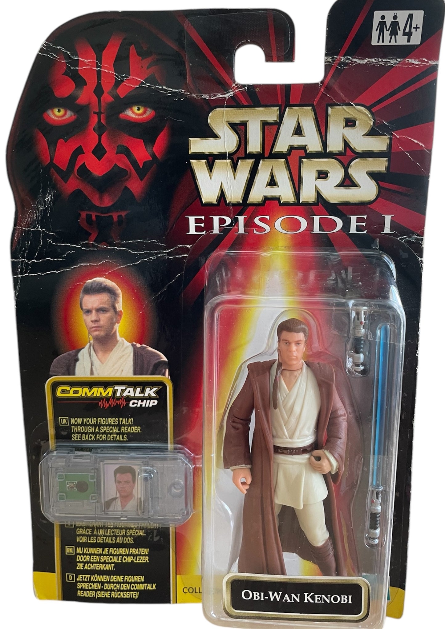 Vintage 1999 Star Wars Episode 1 The Phantom Menace Obi-Wan Kenobi Action Figure With Comm Talk Chip - Factory Sealed Shop Stock Room Find