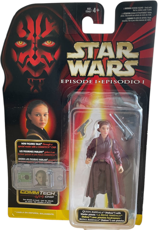 Vintage 1999 Star Wars Episode 1 Queen Amidala (Naboo) WIth Blaster Pistols Action Figure With Comm Talk Chip - Brand New Factory Sealed Shop Stock Room Find