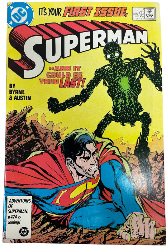 Vintage 1987 DC Comics - First Issue Superman Comic No.1 Jan 87 Newstand Edition (9.2) - Near Mint Condition - Former Shop Stock