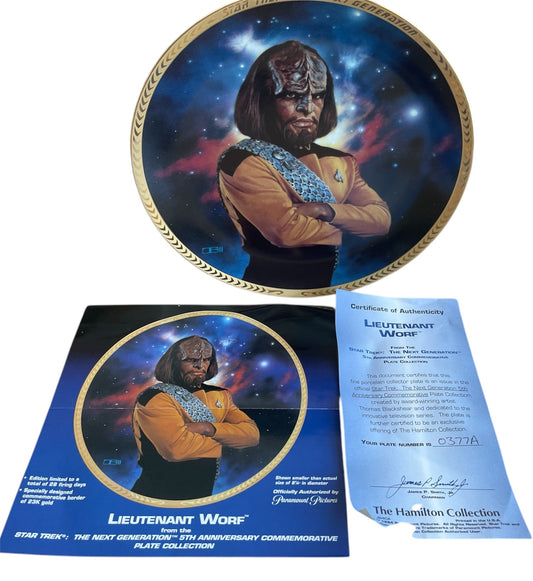 Vintage 1993 The Hamilton Collection Star Trek The Next Generation Lieutenant Worf 5th Anniversary Limited Edition Commemorative Plate - Shop Stock Room Find