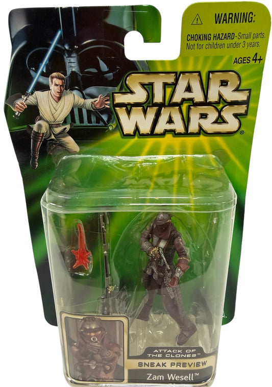 Vintage 2001 Star Wars Attack Of The Clones Sneak Preview Zam Wesell Action Figure - Brand New Factory Sealed Shop Stock Room Find