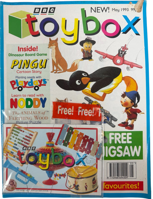 Vintage BBC Toybox Children's Magazine May 1993 With Free Gift Jigsaw Puzzle - Unsold Ex Shop Stock.