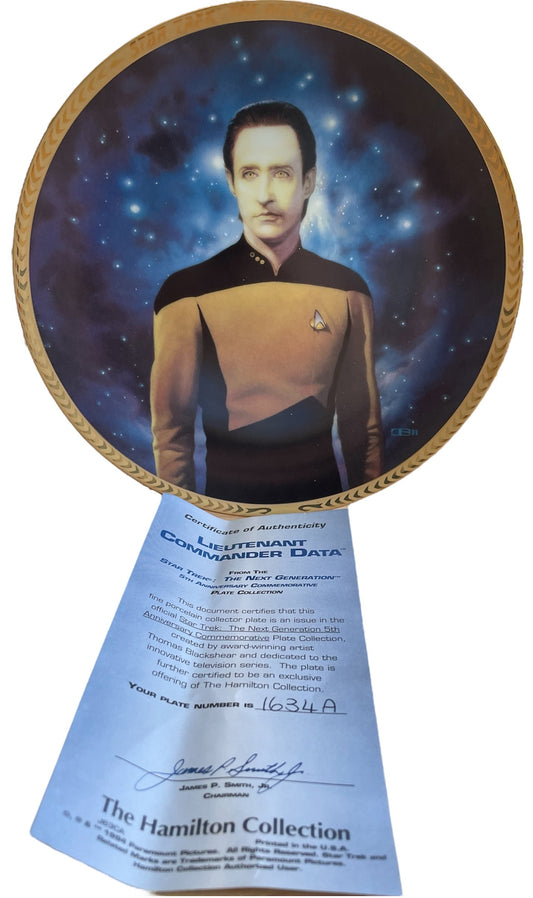 Vintage 1993 The Hamilton Collection Star Trek The Next Generation Lieutenant Commander Data 5th Anniversary Limited Edition Commemorative Plate - Shop Stock Room Find