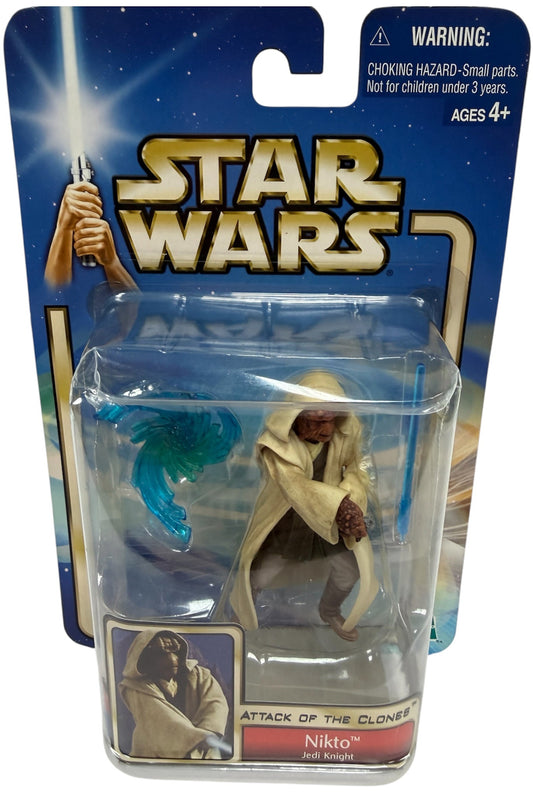 Vintage 2002 Star Wars The Attack Of The Clones Nikto Jedi Knight Action Figure With Action Force Blast Effect - Brand New Factory Sealed Shop Stock Room Find