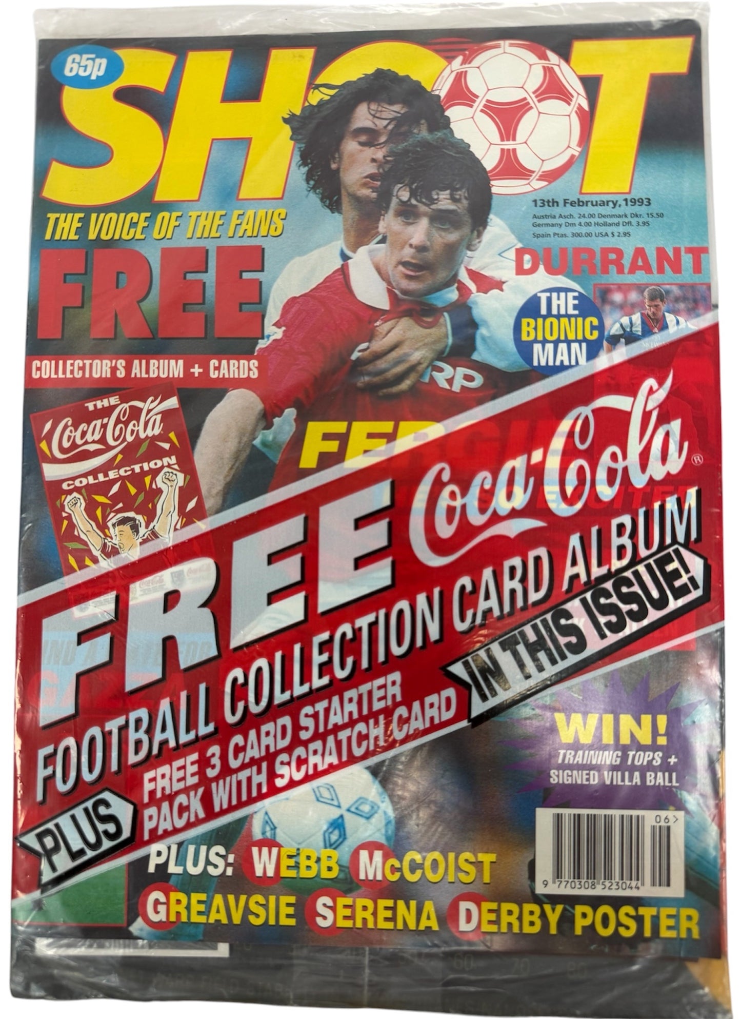 Vintage Shoot Weekly The Voice Of The Fans Football Magazine 13th February 1993 With Free Coca Cola Football Card Album - Unsold Ex Shop Stock