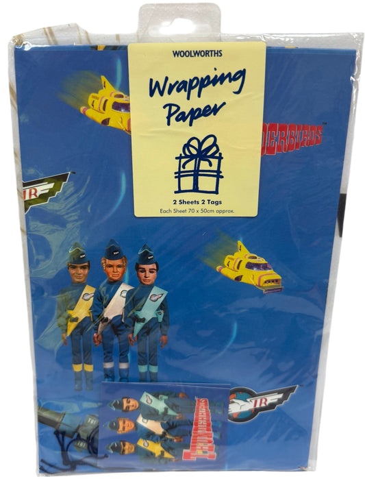 Vintage 1991 Gerry Andersons Thunderbirds Wrapping Paper &amp; Gift Tags Pack - Includes - 2 Sheets &amp; 2 Tags - Brand New Factory Sealed Shop Stock Room Find