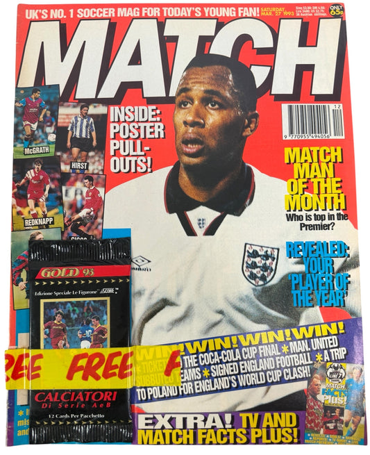 Vintage Match Weekly All-Star Football Magazine Saturday Mar 27 1993 With Free Pack Of Gold 93 Football Cards - Unsold Ex Shop Stock