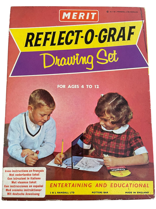 Vintage Merit 1965 Reflect-O-Graf Drawing Set - Fantastic Condition 100% Complete In The Original Box - Former Shop Counter Display Set