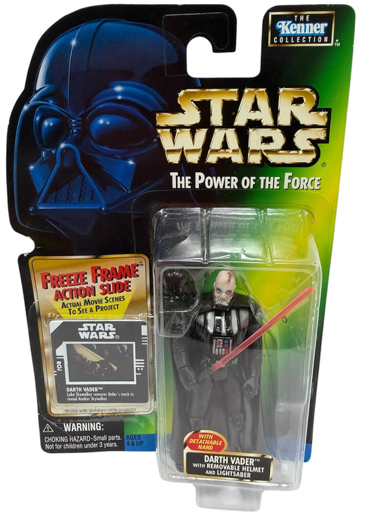 Vintage Kenner 1997 Star Wars The Power Of The Force Darth Vader With Removable Helmet & Hand Action Figure With Freeze Frame Action Slide - Brand New Factory Sealed Shop Stock Room Find