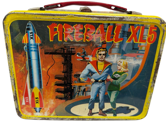 Vintage 1964 KST Gerry Andersons Fireball XL5 Tin Tote Lunch Box With Thermos Thermal Bottle Flask - Very Good Condition Ultra Rare Item