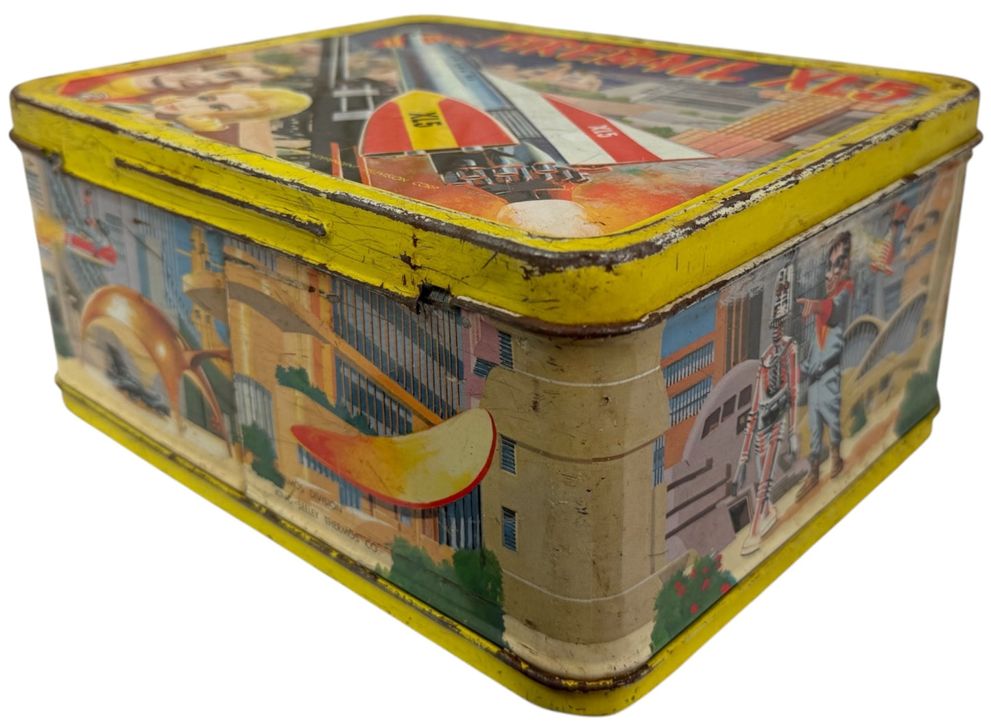 Vintage 1964 KST Gerry Andersons Fireball XL5 Tin Tote Lunch Box With Thermos Thermal Bottle Flask - Very Good Condition Ultra Rare Item