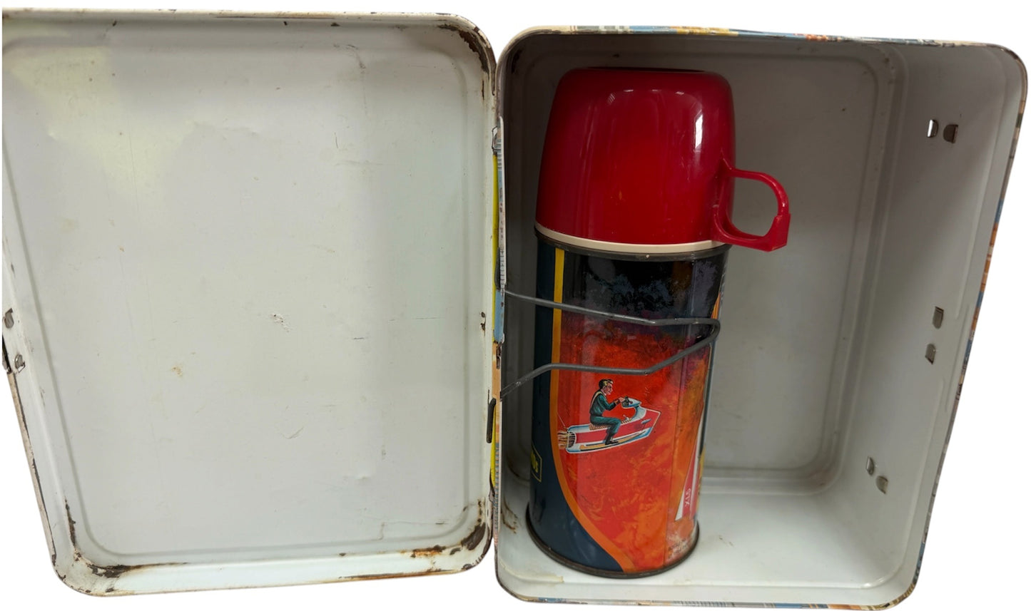 Vintage 1964 KST Gerry Andersons Fireball XL5 Tin Tote Lunch Box With Thermos Thermal Bottle Flask - Very Good Condition Ultra Rare Item