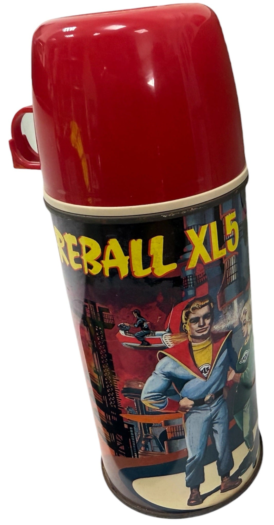 Vintage 1964 KST Gerry Andersons Fireball XL5 Tin Tote Lunch Box With Thermos Thermal Bottle Flask - Very Good Condition Ultra Rare Item