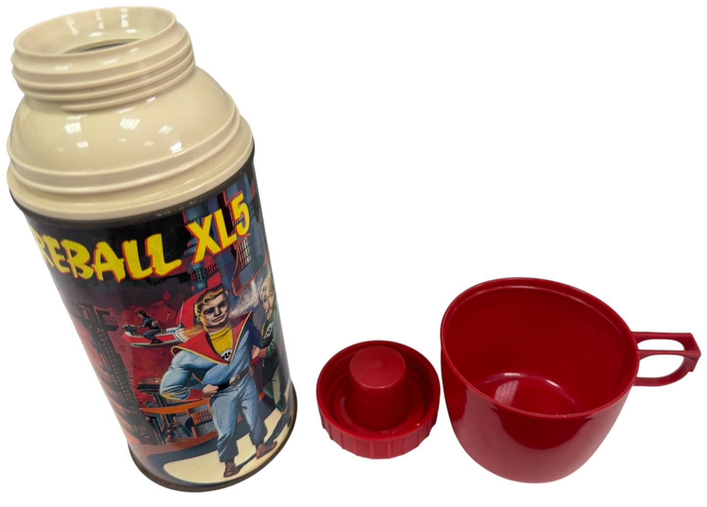 Vintage 1964 KST Gerry Andersons Fireball XL5 Tin Tote Lunch Box With Thermos Thermal Bottle Flask - Very Good Condition Ultra Rare Item