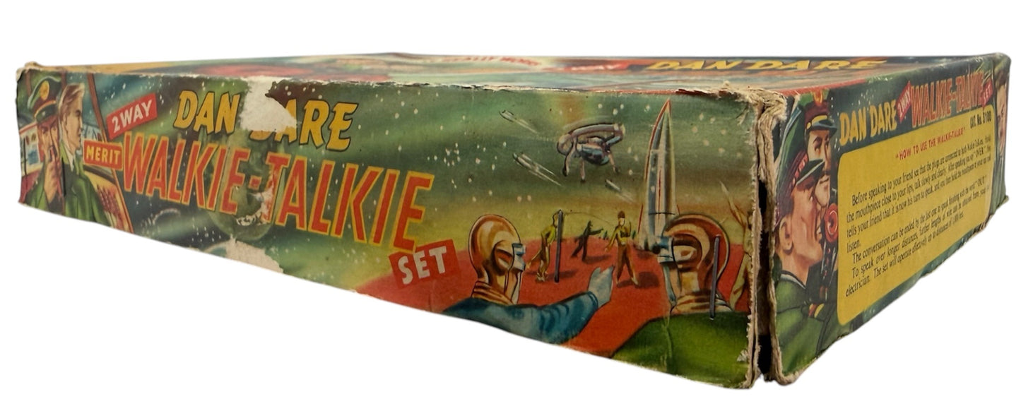 Vintage 1950's J & L Randall Ultra Rare Merit 1950's Dan Dare - 2 Way Walkie Talkie Set All Red - Complete In The Original Box