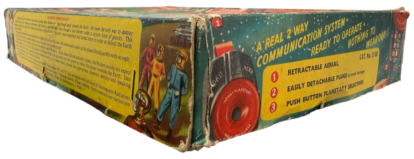 Vintage 1950's J & L Randall Ultra Rare Merit 1950's Dan Dare - 2 Way Walkie Talkie Set All Red - Complete In The Original Box