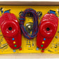 Vintage 1950's J & L Randall Ultra Rare Merit 1950's Dan Dare - 2 Way Walkie Talkie Set All Red - Complete In The Original Box