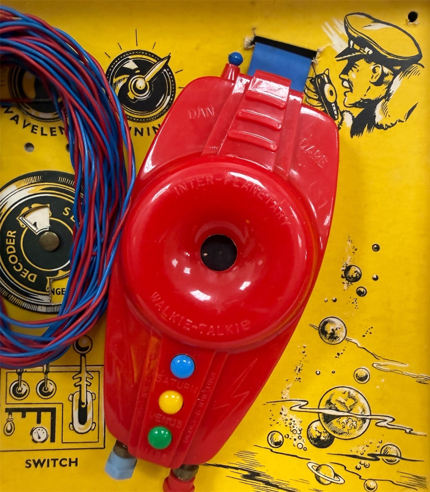 Vintage 1950's J & L Randall Ultra Rare Merit 1950's Dan Dare - 2 Way Walkie Talkie Set All Red - Complete In The Original Box