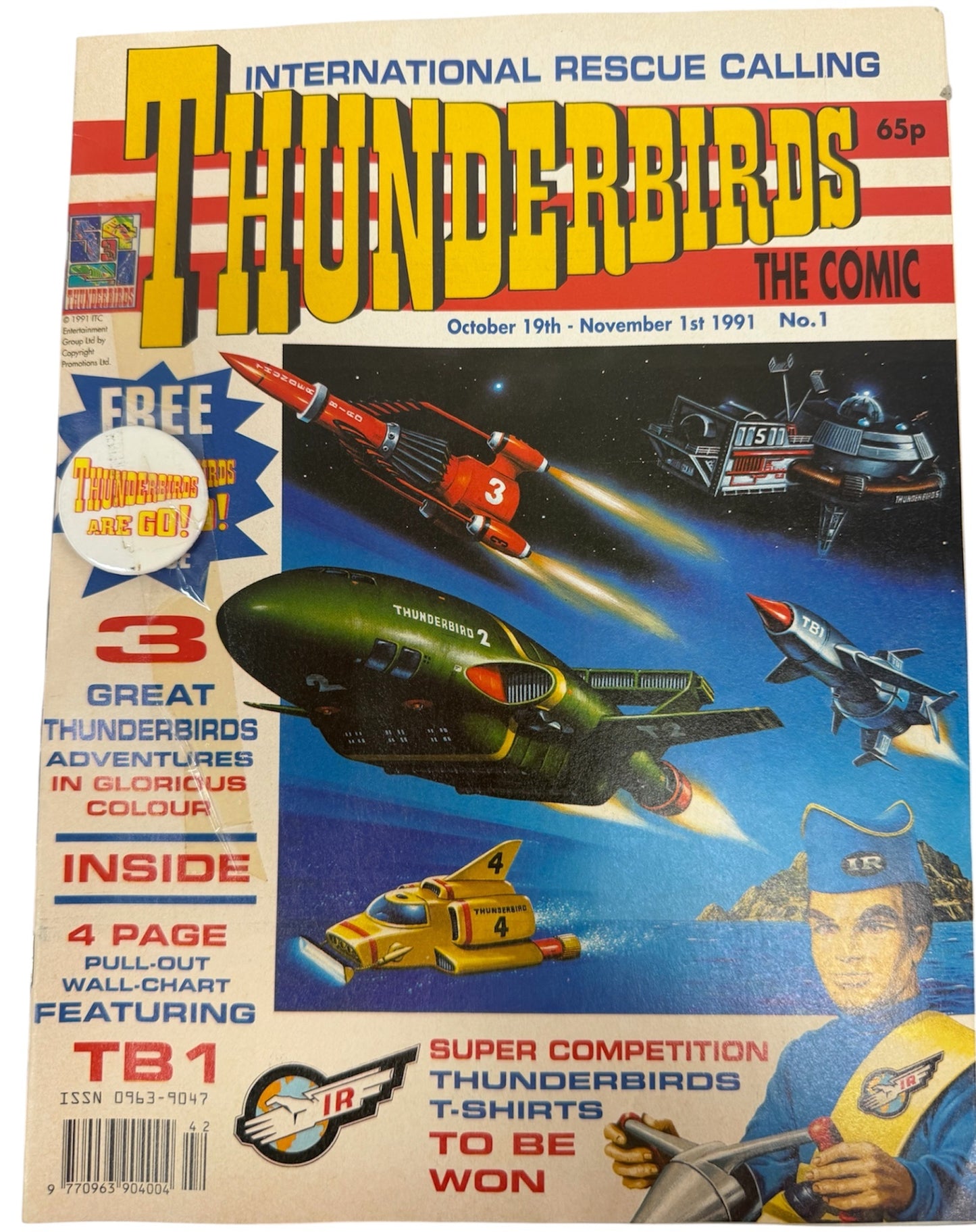 Vintage Gerry Andersons Thunderbirds Comic Magazine Issue No.1 October 19th 1991 With Free Gift -Ex Shop Stock (Grade 8.5)