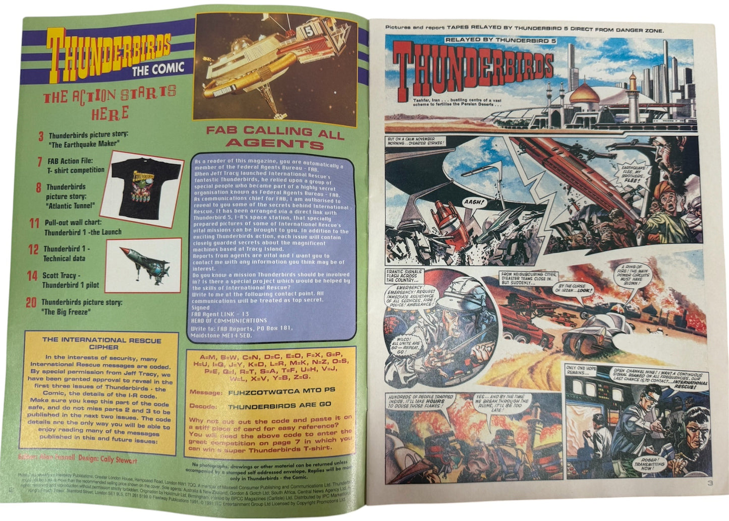 Vintage Gerry Andersons Thunderbirds Comic Magazine Issue No.1 October 19th 1991 With Free Gift -Ex Shop Stock (Grade 8.5)