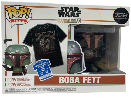 Funko 2022 Pop Tees - Star Wars The Mandalorian - Boba Fett Vinyl Bobble Head Figure No. 462 - Plus A Boba Fett XL Tee Shirt - Brand New Factory Sealed