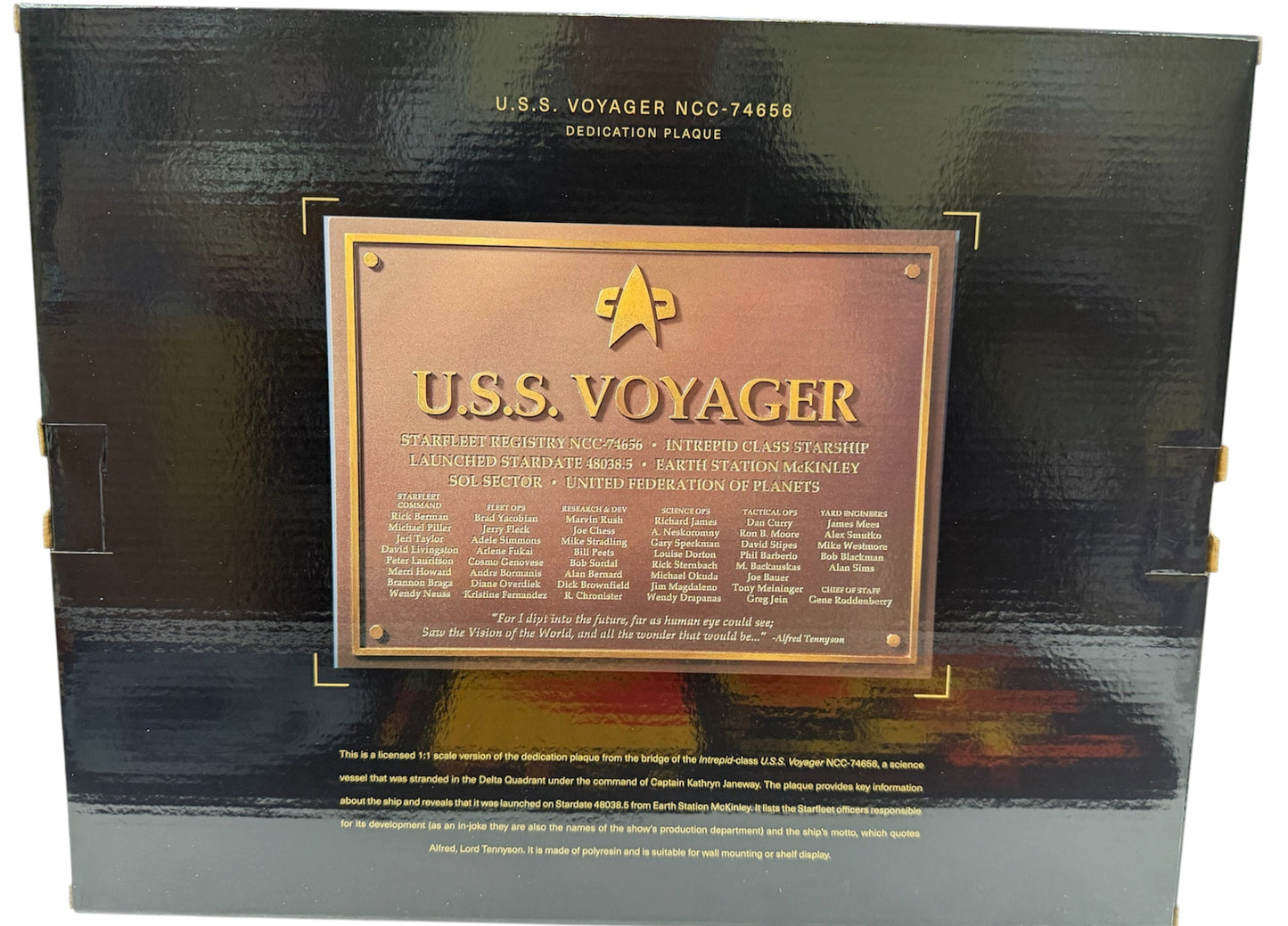 Star Trek 2025 _ Master Replicas - The U.S.S. Voyager NCC-74656 1:1 Scale Dedication Plaque - Brand New Factory Sealed.