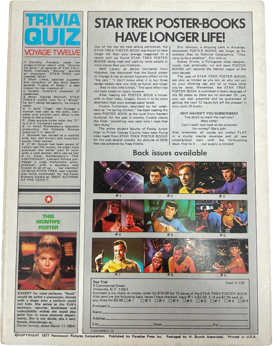 Vintage 1977 Star Trek The Original Series Giant Poster Book Voyage Twelve Stardate 7708.01