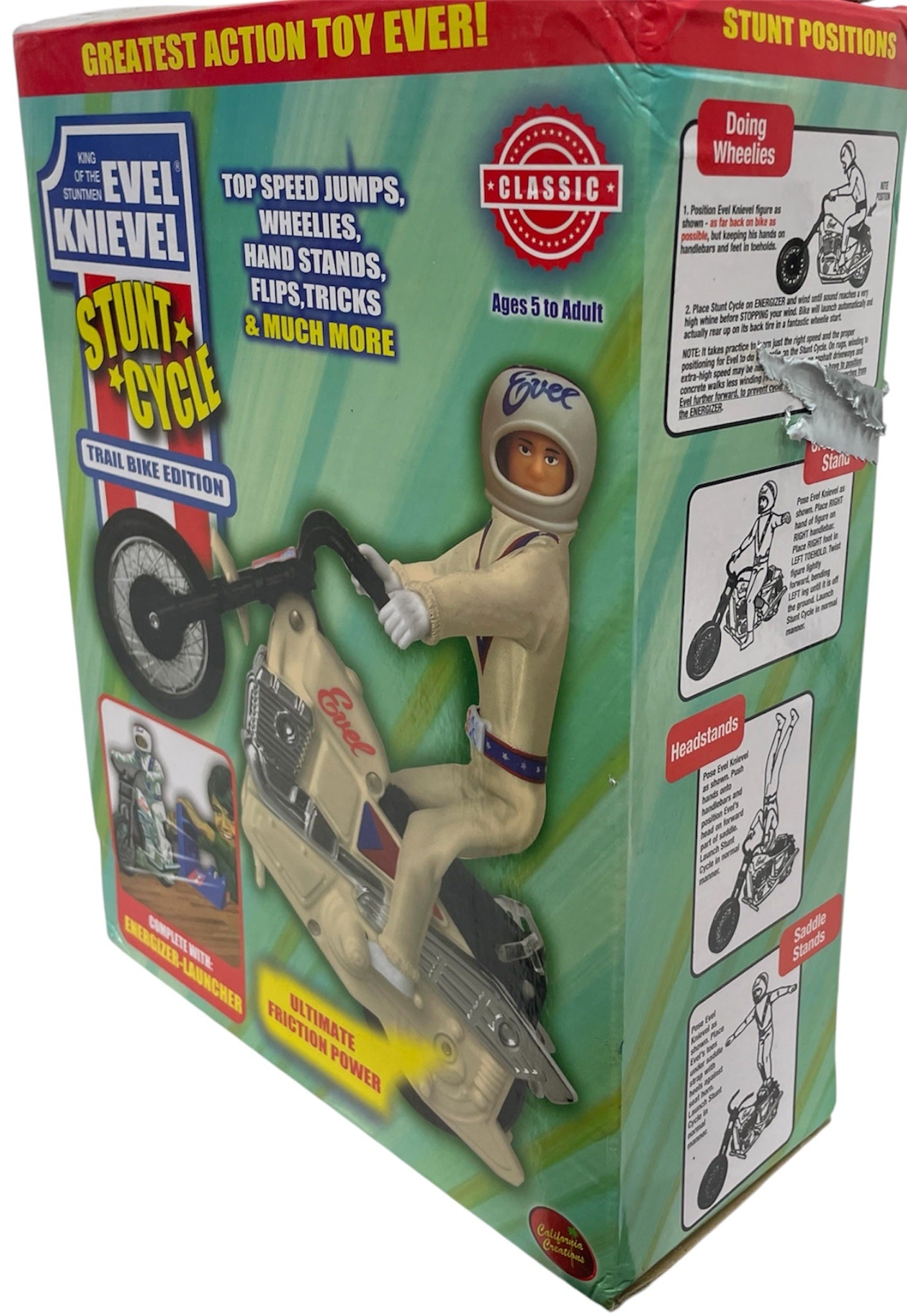 Classic Retro Evel Knievel King Of The Stuntmen Stunt Cycle Trail Bike Edition - Complete With Evel Knievel Figure And Gyro Energizer - New In Box - Unsold Shop Stock