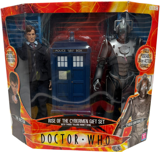 Vintage 2006 Ultra Rare Doctor Dr Who Rise Of The Cybermen Gift Set - Includes 10th Doctor Figure, Cyber Controller &amp; Tardis Talking Money Bank - Factory Sealed Shop Stock Room Find