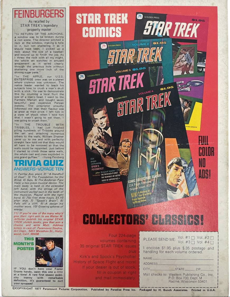 Vintage 1977 Star Trek The Original Series Giant Poster Book Voyage Eleven Stardate 7707.01.