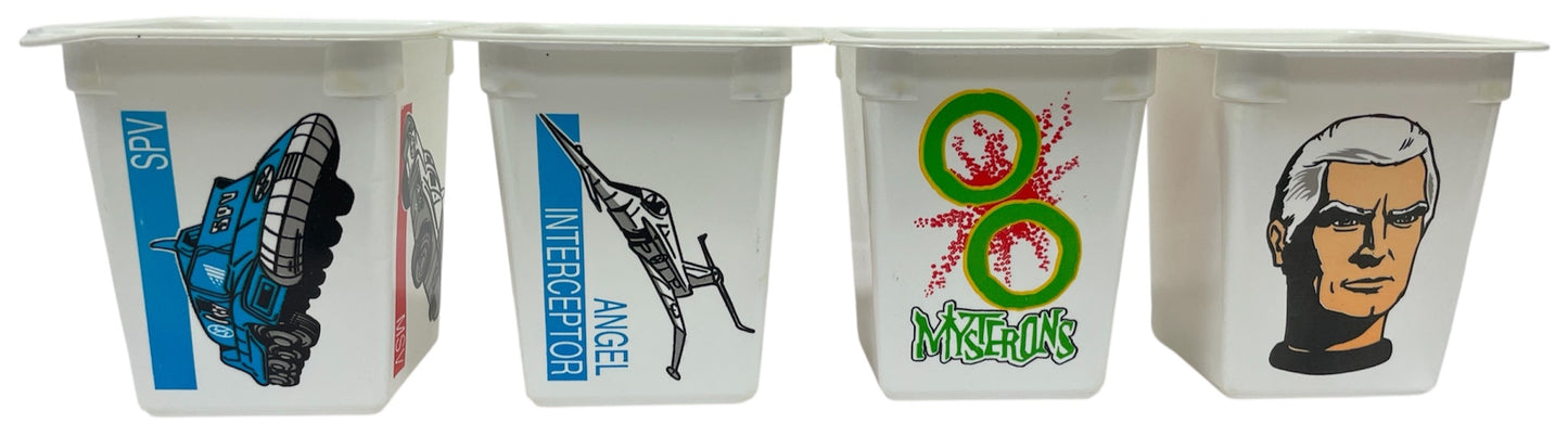 Vintage 1993 Gerry Andersons Captain Scarlet And The Mysterons Set Of 4 Empty Yoghurt Pots