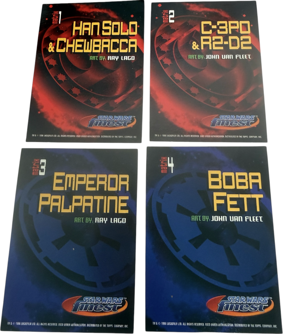 Vintage 1996 Topps Star Wars Finest Series - Matrix 4 Chase Holofoil Card Set - Mint Condition - Ex Shop Stock