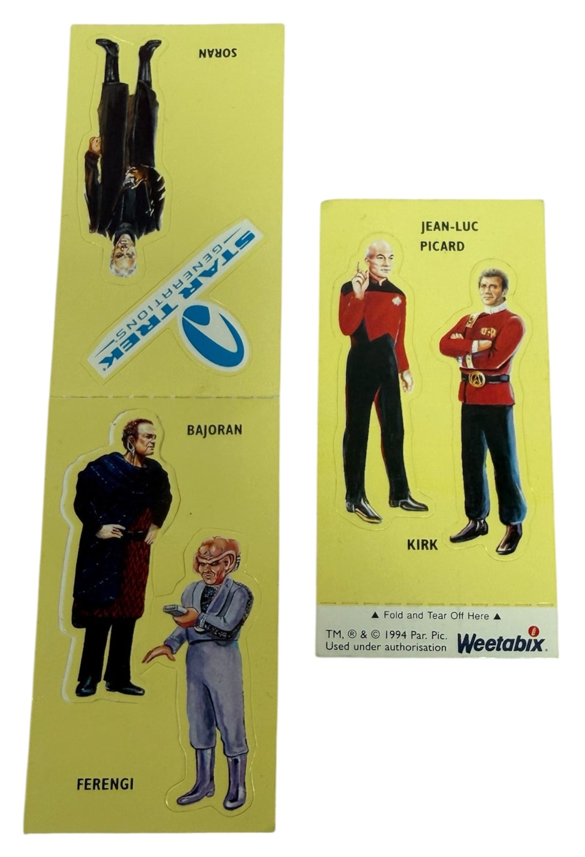 Vintage 1994 Star Trek Generations Weetabix Cereal Promotion Cards Stickers Double-Sided Rare - Mint Condition Ex Shop Stoc