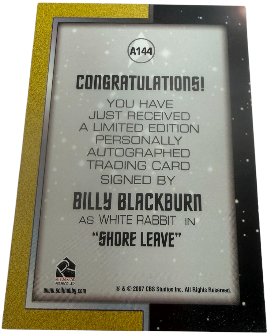Vintage 2007 Star Trek: TOS 40th Series 2 - Billy Blackburn as White Rabbit In Shore Leave A144 Autograph Trading Card - Mint Condition - Ex Shop Stock