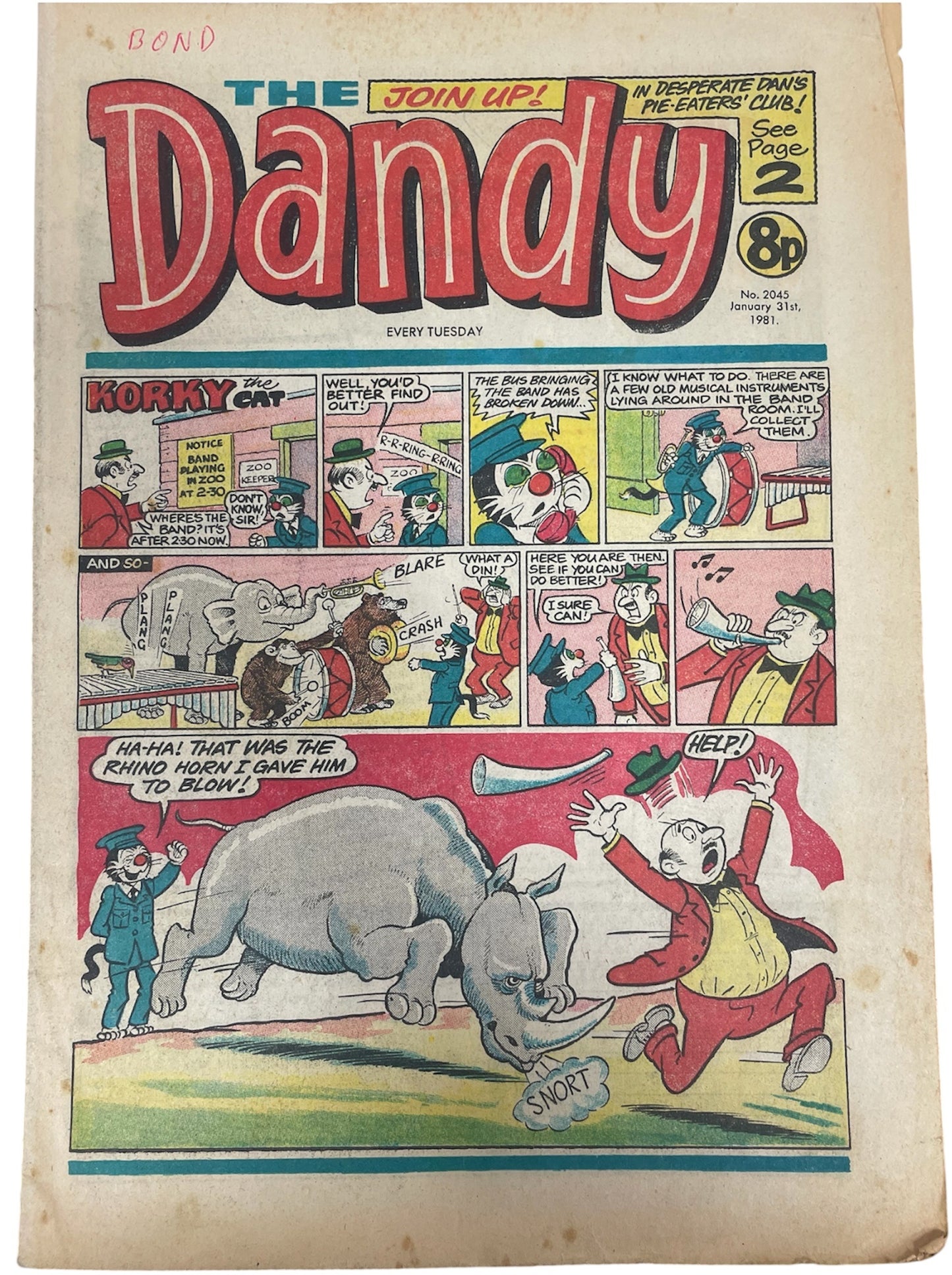 Vintage 1981 The Dandy Weekly Boys And Girls Comic Issue No. 2045 January 31st 1981 By D C Thompson &amp; Co (3.5 Grade)