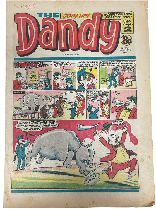 Vintage 1981 The Dandy Weekly Boys And Girls Comic Issue No. 2045 January 31st 1981 By D C Thompson &amp; Co (3.5 Grade)