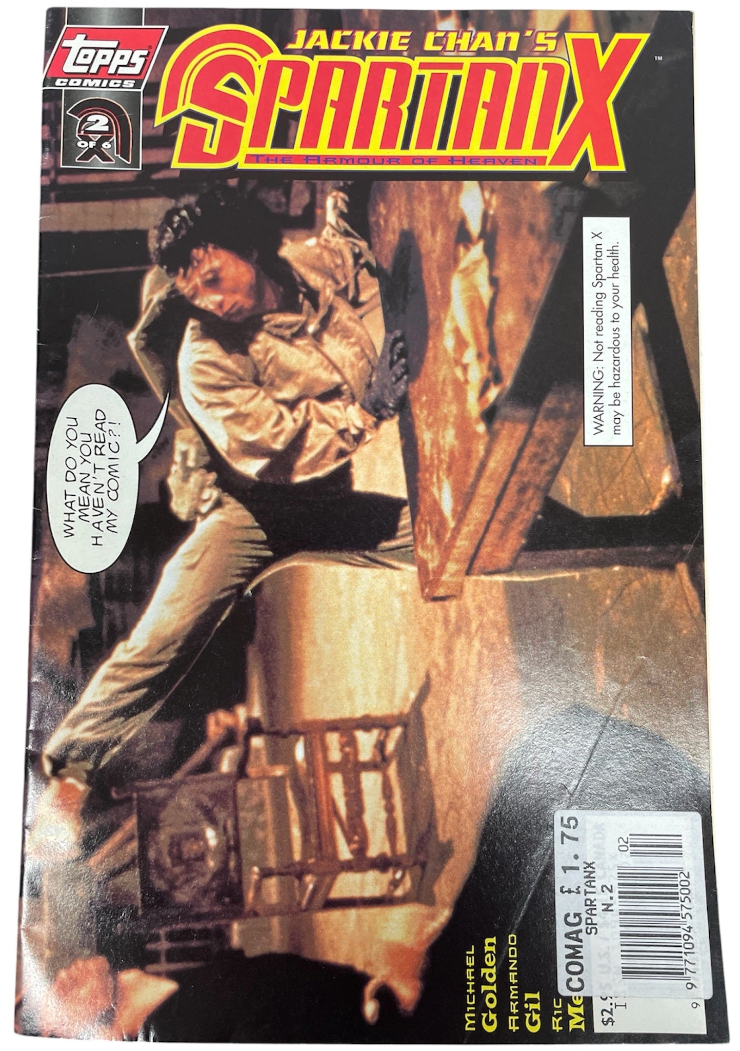 Vintage 1997 Topps Comics - Jackie Chan's Spartanx The Armour Of Heaven Comic Issue No. 2 Of 6 June 1997 - Unsold Shop Stock (9.0 Grade)