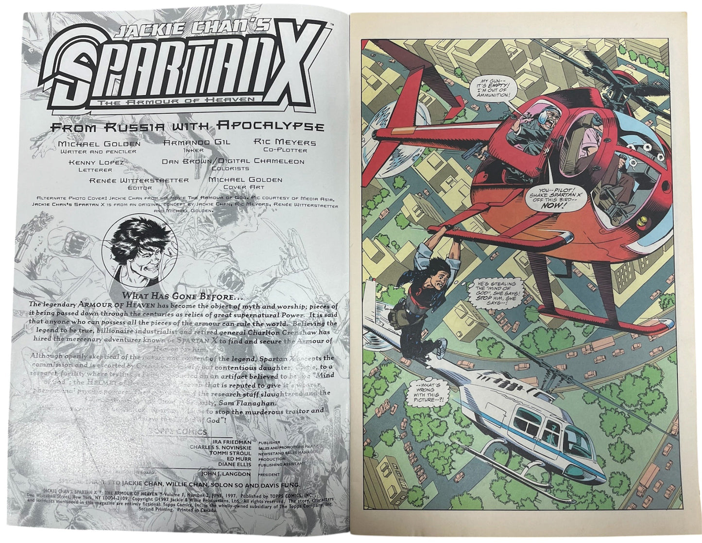 Vintage 1997 Topps Comics - Jackie Chan's Spartanx The Armour Of Heaven Comic Issue No. 2 Of 6 June 1997 - Unsold Shop Stock (9.0 Grade)