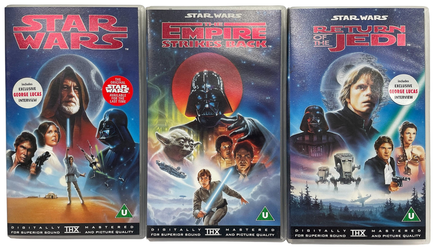 Vintage 1995 Lucas Film Digitally Remastered Star Wars The First Movie Trilogy Box Set VHS Video Cassettes 20th Century Fox - Ex Shop Stock