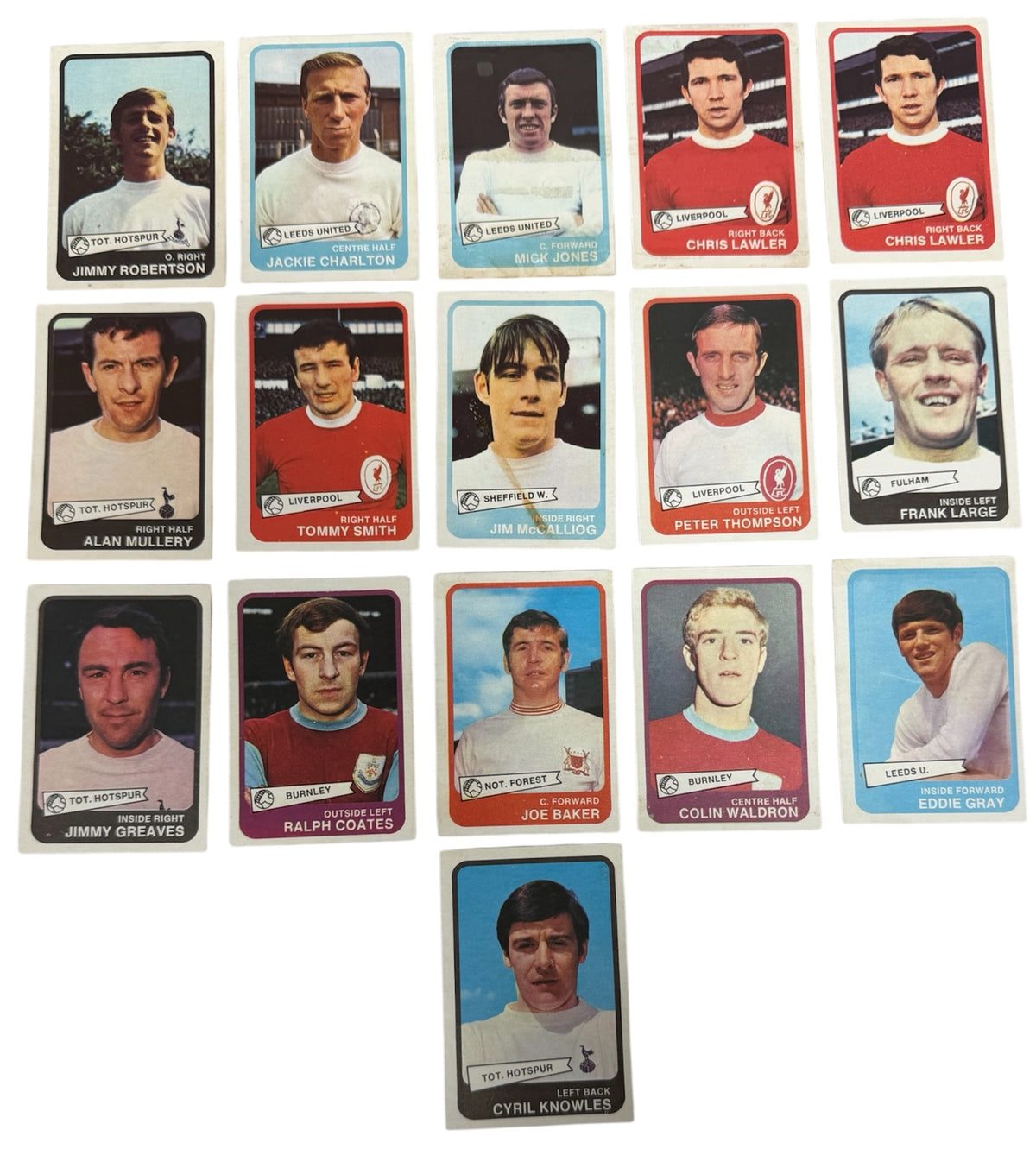 Vintage 1968/69 A&BC Footballers Yellow Backs - Lot of 16 Cards Inc Jimmy Greaves - Very Good Condition