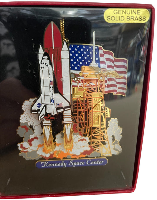 Kennedy Space Center Florida Solid Brass Space Shuttle Lifting Off - 3D Christmas Tree Ornament  - Brand New Factory Sealed