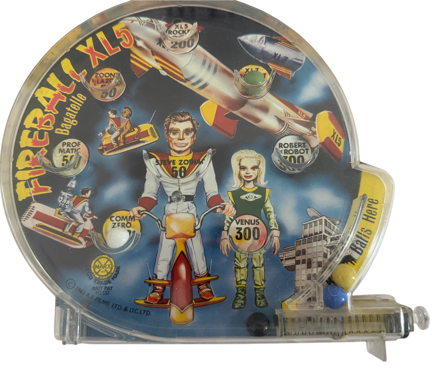 Vintage 1963 Louis Marx Gerry Andersons Fireball XL5 Bagatelle Pin Ball Game - Fantastic Condition - Complete In The Original Box