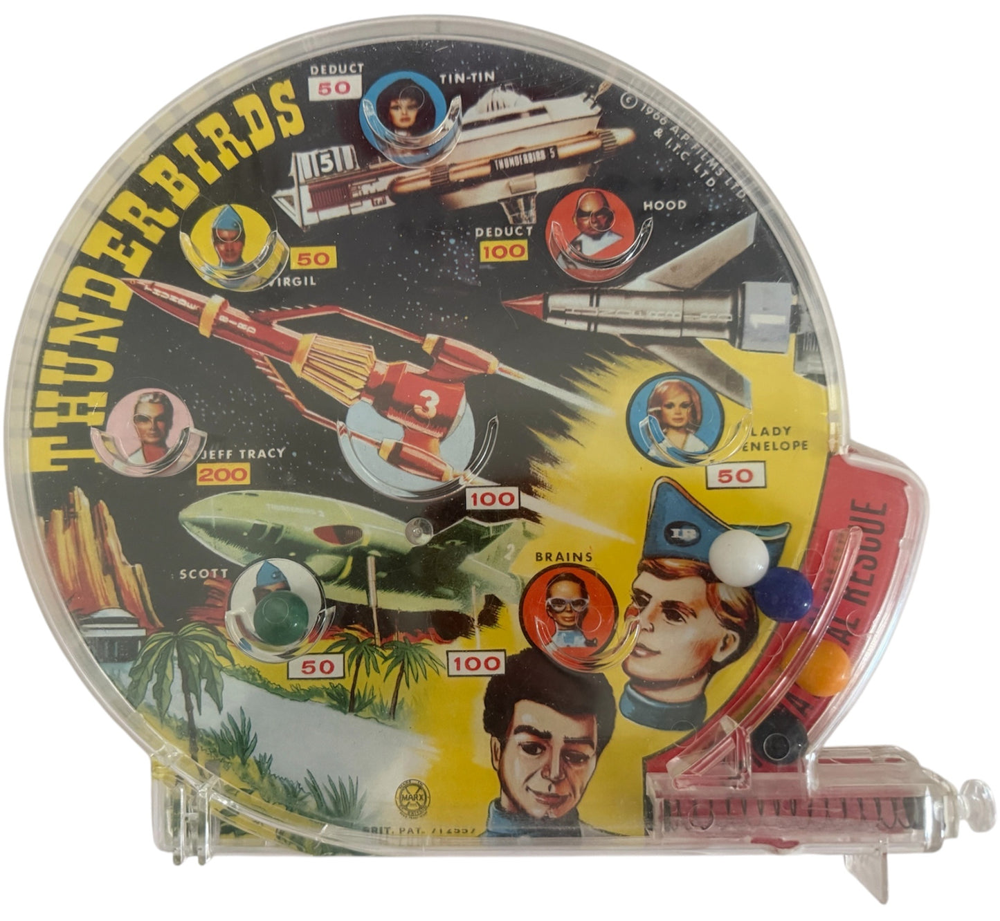 Vintage Louis Marx 1966 Gerry Andersons Thunderbirds Circular Bagatelle Pin Ball Game - Fantastic Condition In Working Condition