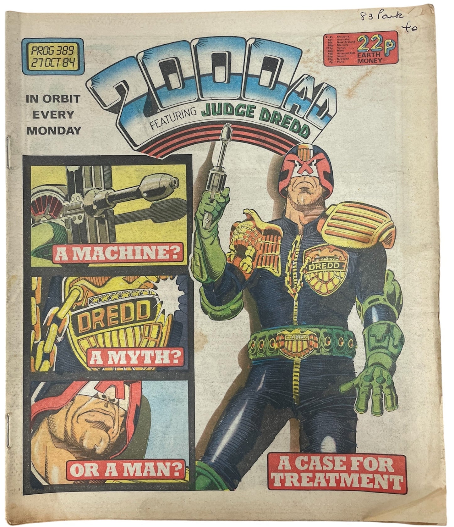 Vintage IPC Magazines 1984 - 2000 AD Featuring Judge Dredd Prog 389 Comic 27th October 1984 - Rare Copy - Ex Shop Stock (5.0 Grade)