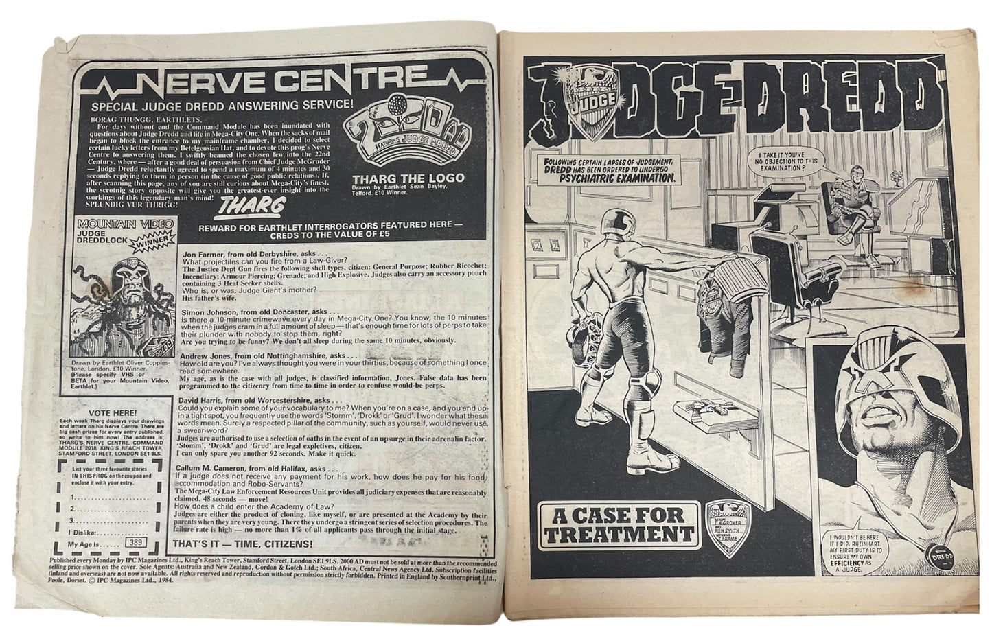 Vintage IPC Magazines 1984 - 2000 AD Featuring Judge Dredd Prog 389 Comic 27th October 1984 - Rare Copy - Ex Shop Stock (5.0 Grade)