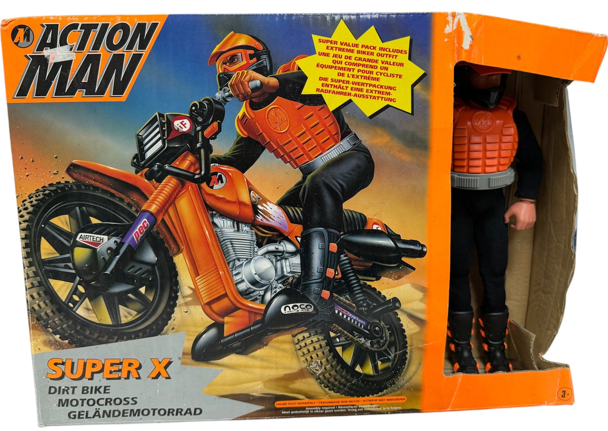 Vintage 1996 Action Man SUPER X DIRT BIKE Motocross Set - Rare Shop Counter Display Condition!