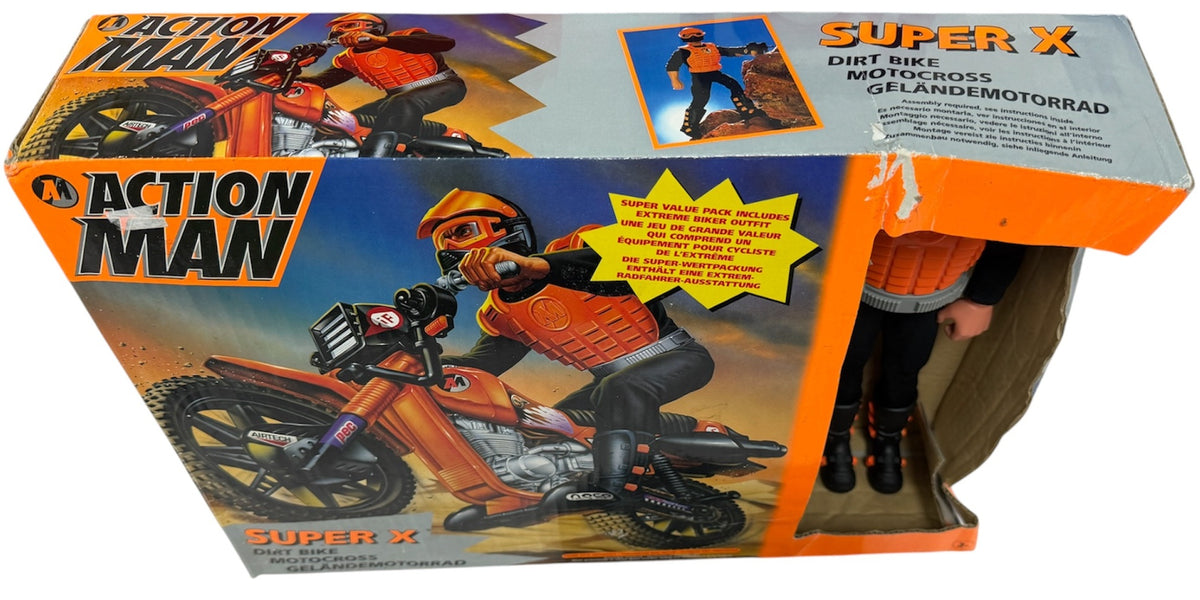 Vintage 1996 Action Man SUPER X DIRT BIKE Motocross Set - Rare Shop Counter Display Condition!